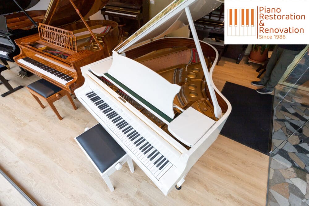 (Verkauft) Steinway & Sons Modell O-180 Salonflügel – Weiß Poliert (1993)